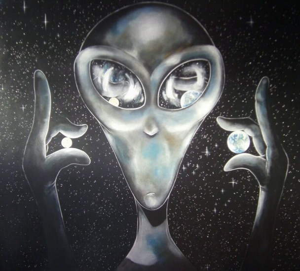 这画画有一个外星人，表情耐人寻味。