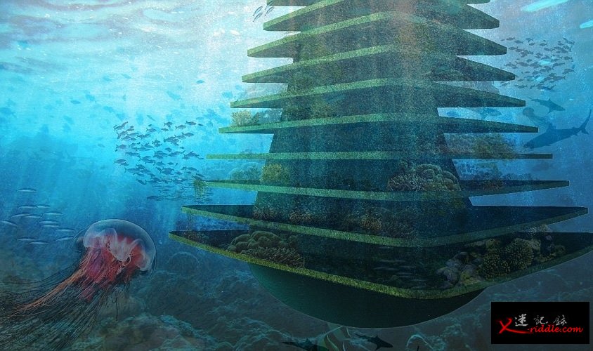 “绿色巨塔”从海底延伸至半空。