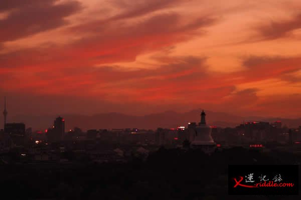 北京景山上的晚霞美景