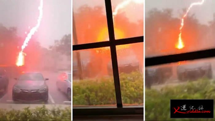 罕见“正极闪电”！美国佛罗里达州大雷雨中“火红巨蜈蚣”从天而降