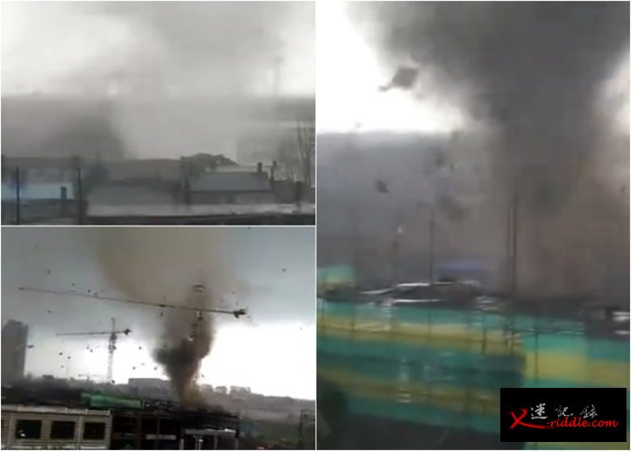 嫩江县城南市区上空出现一道灰白色、浑浊的龙卷风，持续约10分钟。